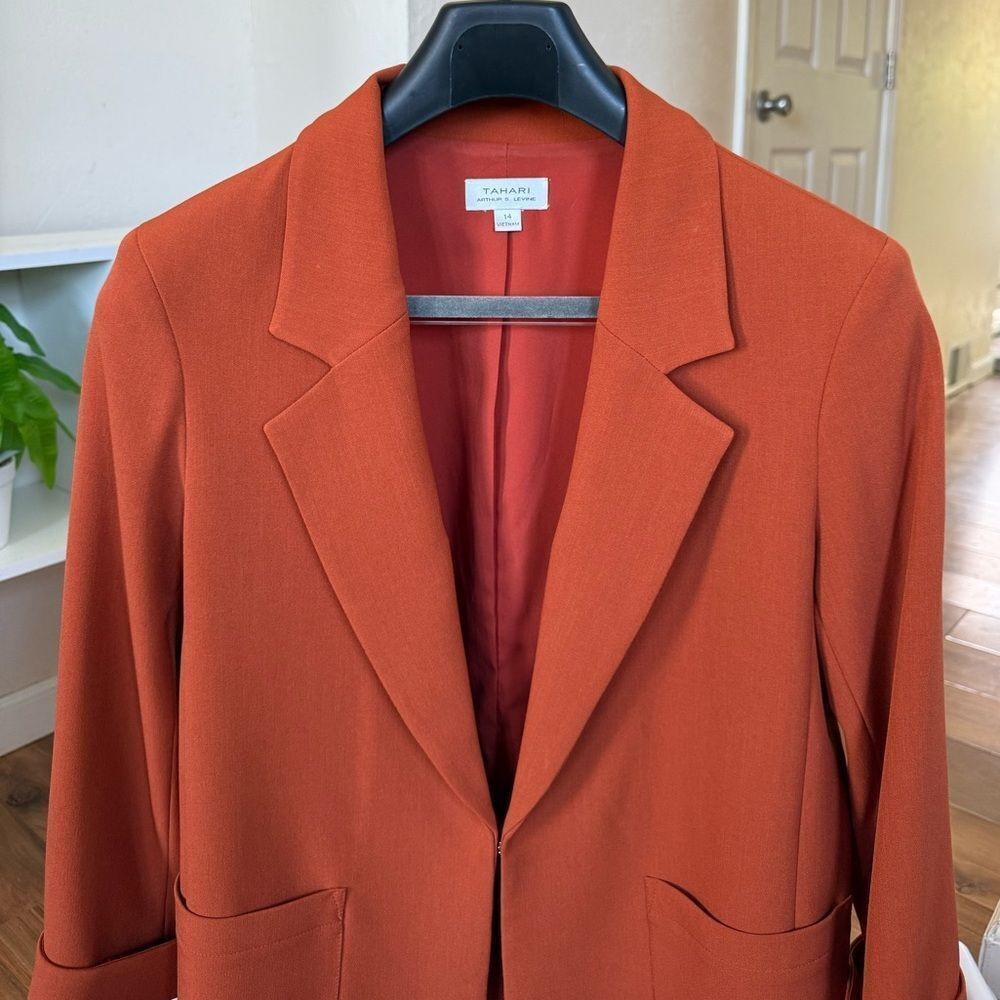 TAHARI ASL Easy Notch Collar Blazer Patch Pockets Orange Spice Size 14 - Picture 9 of 10